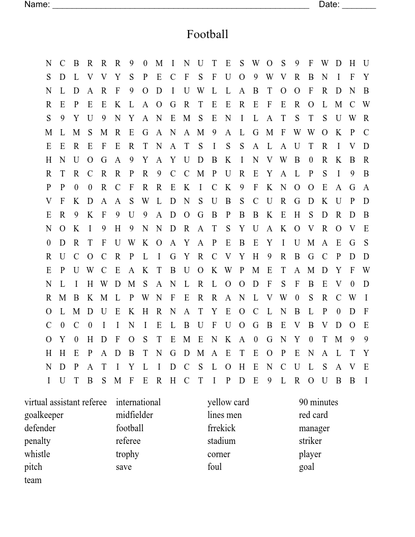 Football                                                                                             Word Search