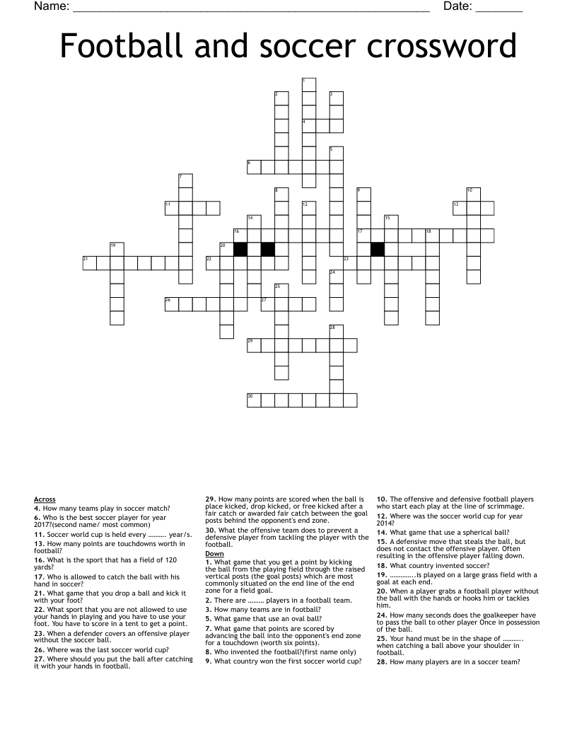 Football and soccer crossword