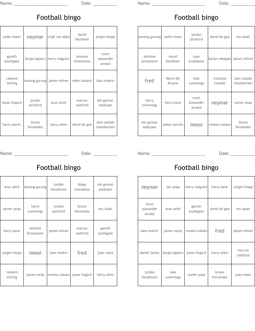 Football bingo