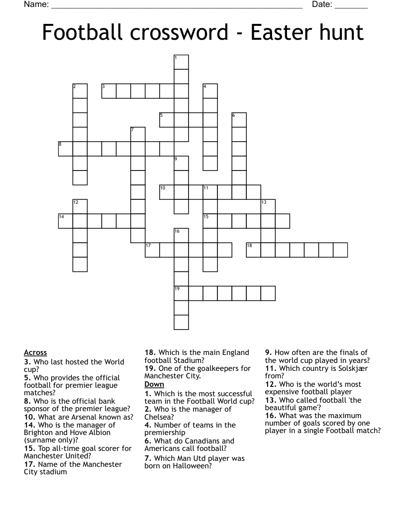 Football crossword - Easter hunt