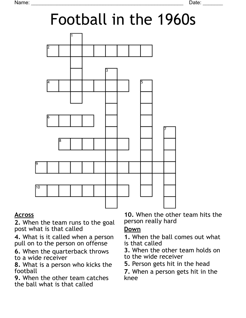 Football in the 1960s Crossword