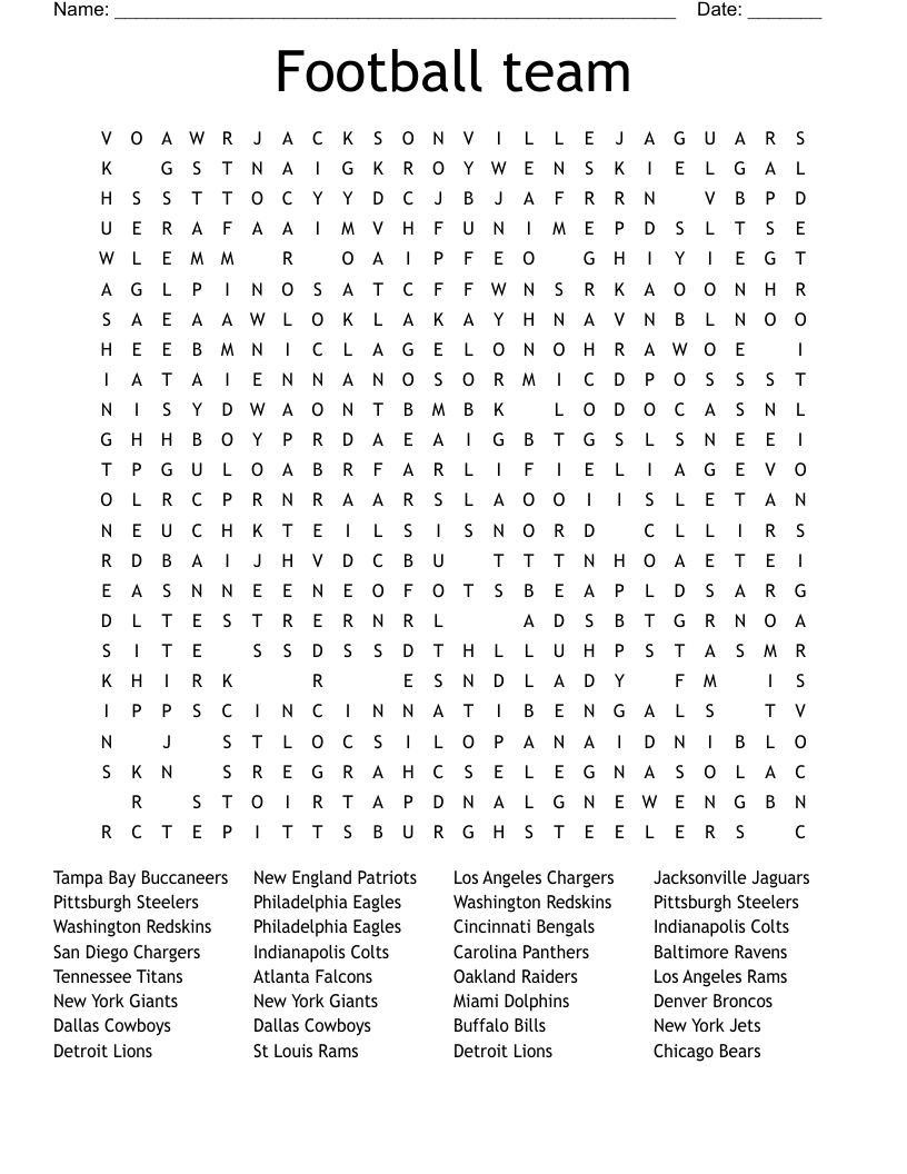 Football team  Word Search