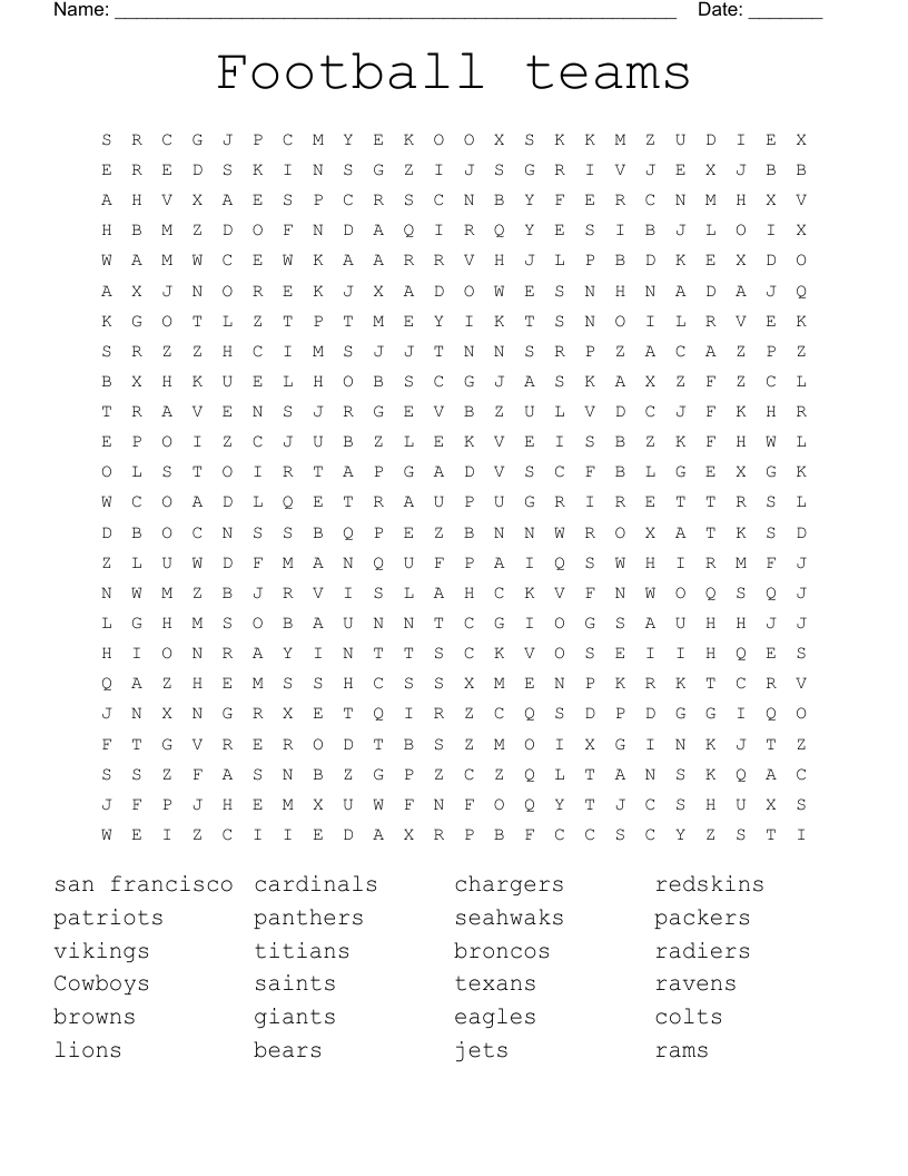 Football teams Word Search
