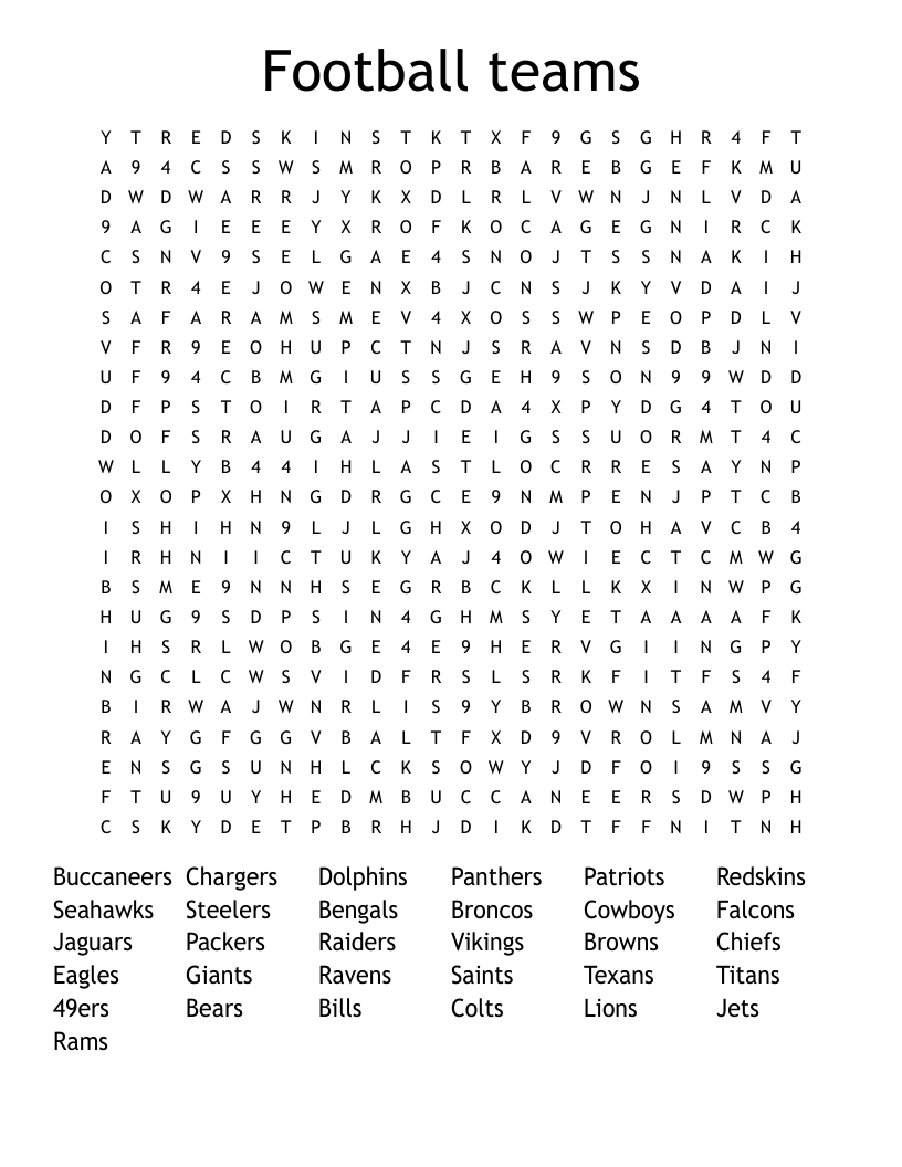 Football teams Word Search