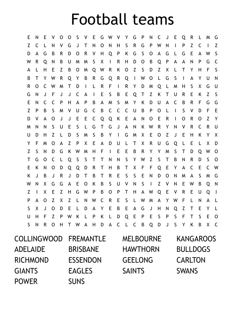 Football teams Word Search