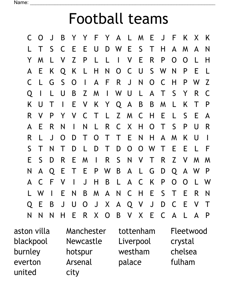 Football teams Word Search