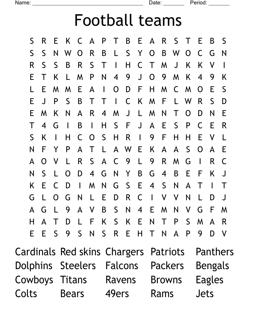 Football teams  Word Search