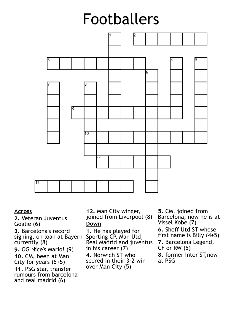 Footballers Crossword