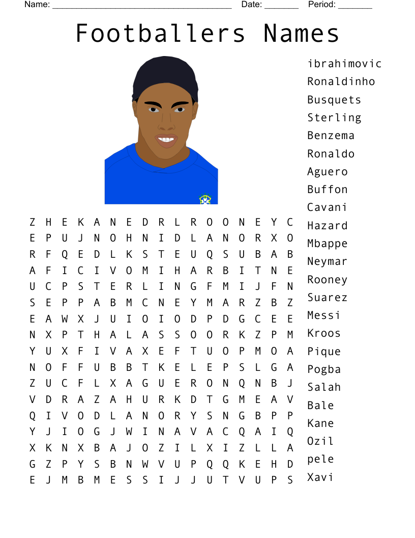 Footballers Names Word Search