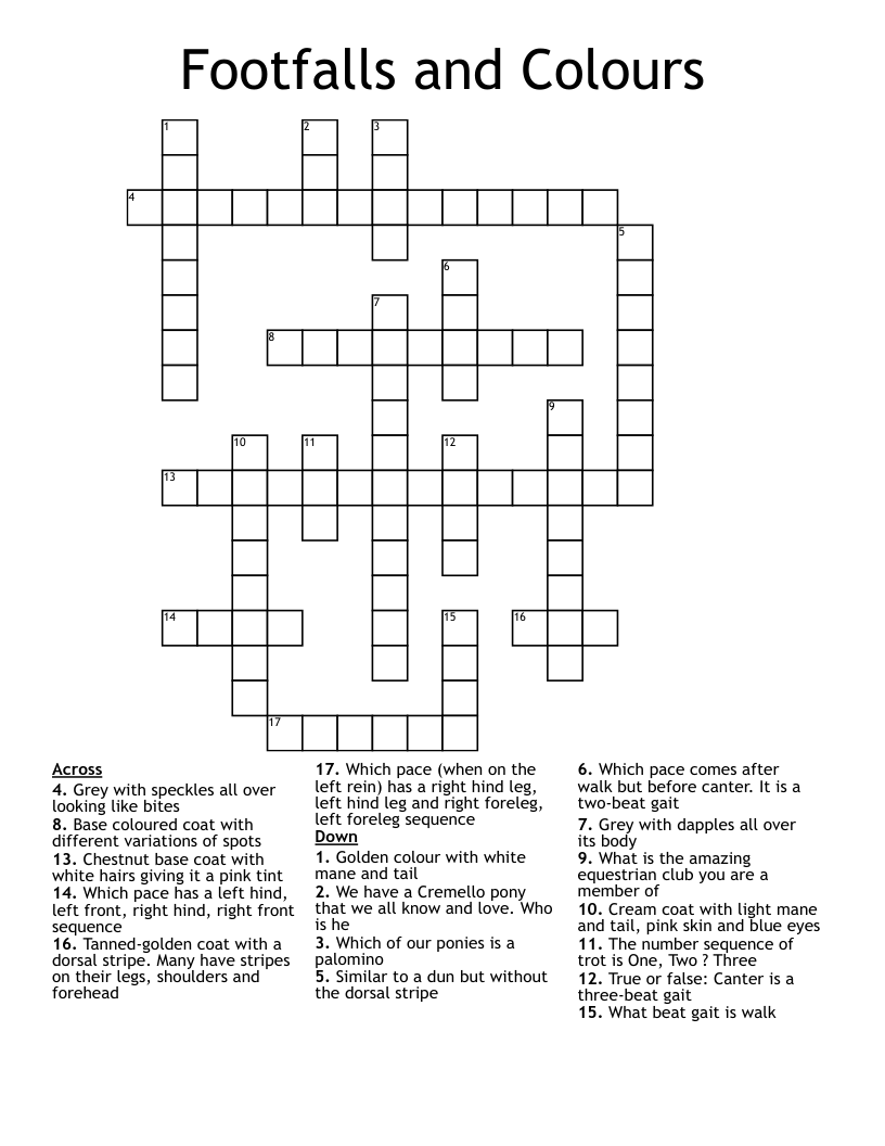 Footfalls and Colours Crossword
