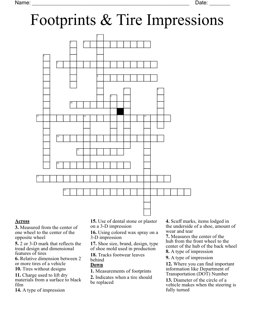 Footprints & Tire Impressions Crossword