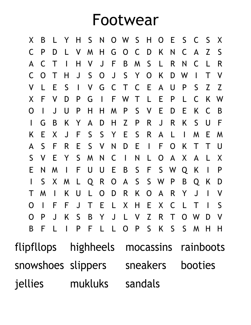 Footwear Word Search