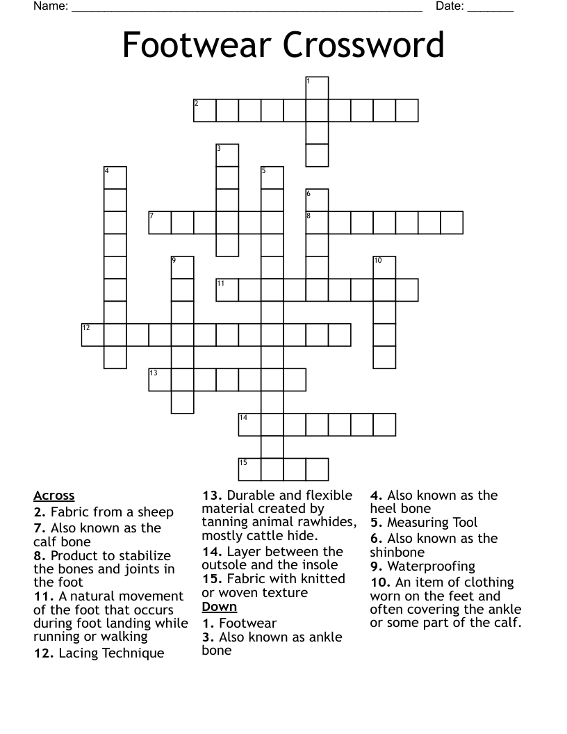 Footwear Crossword