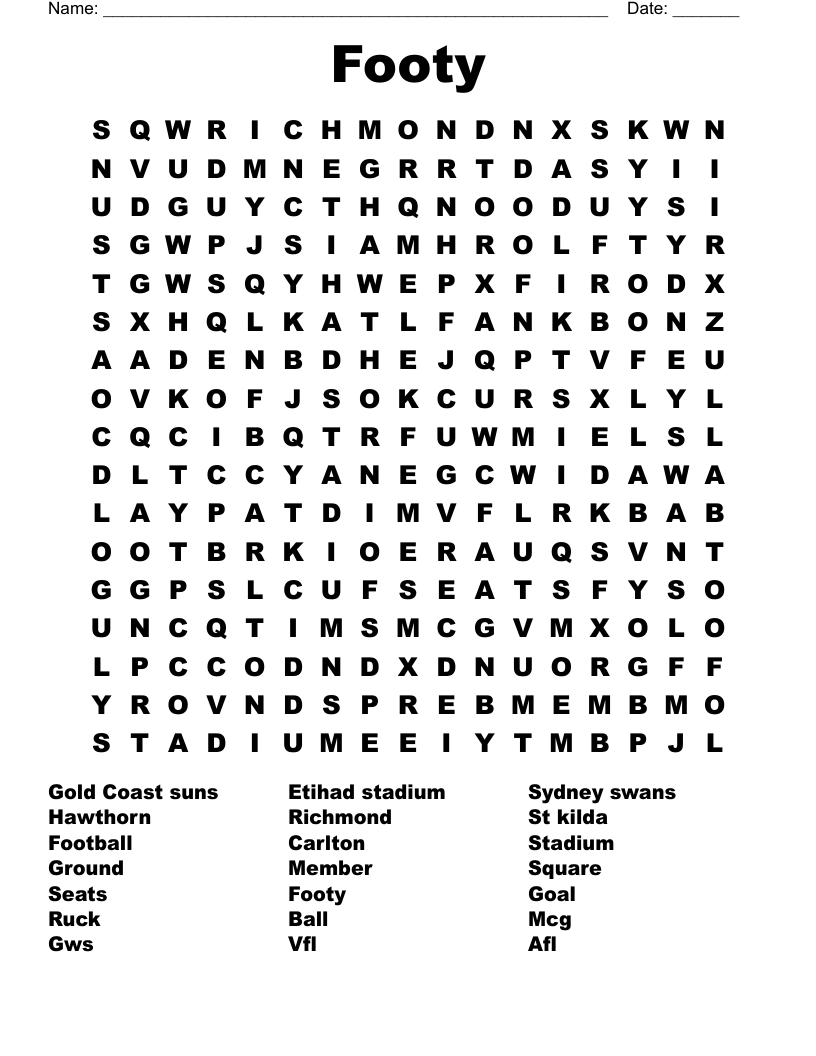 Footy Word Search