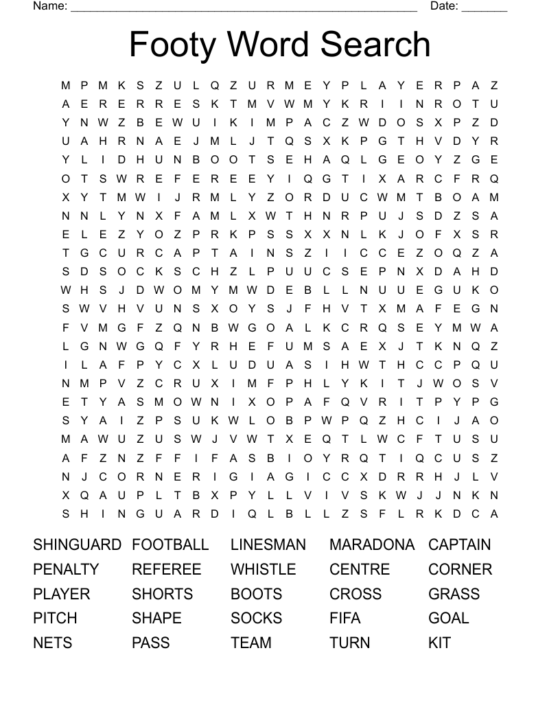 Footy Word Search