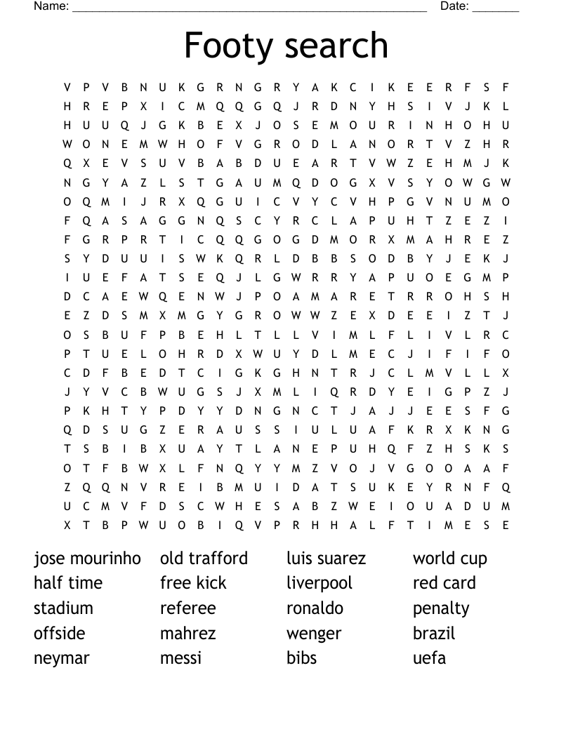 Footy search Word Search