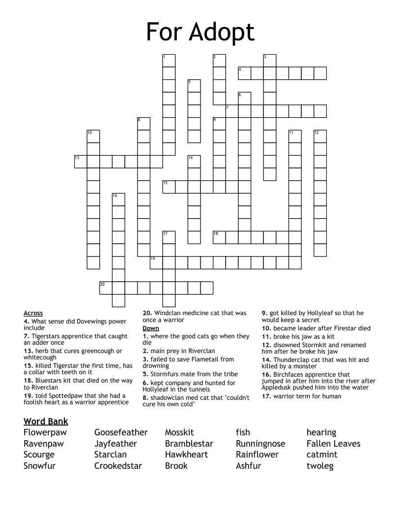For Adopt Crossword