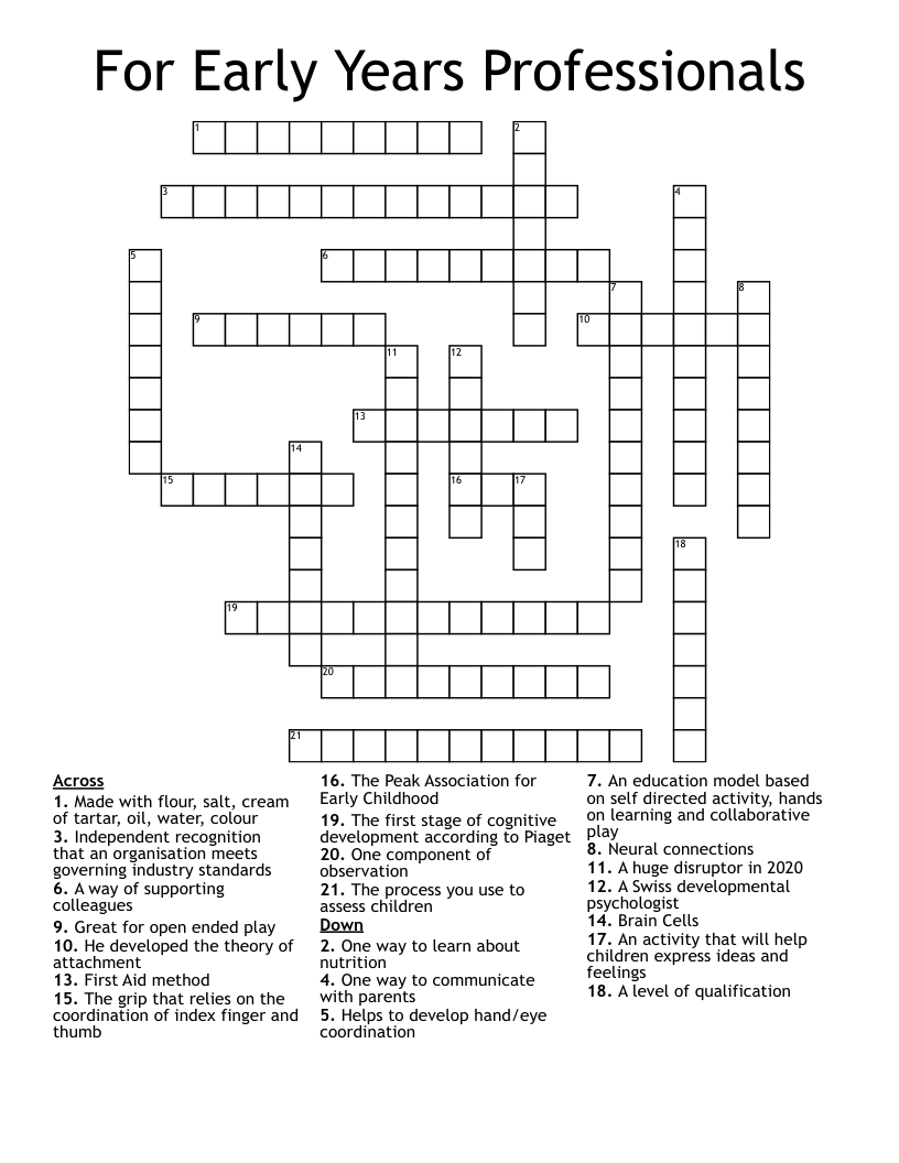 For Early Years Professionals Crossword