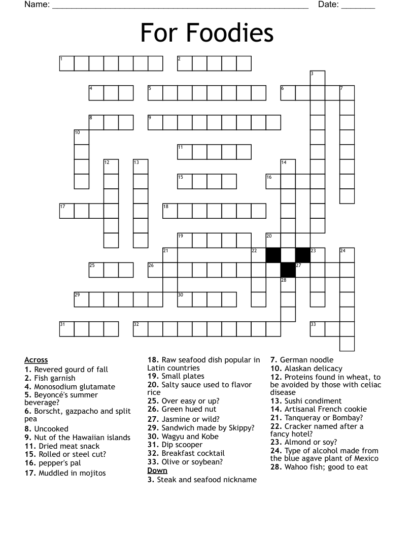 For Foodies Crossword