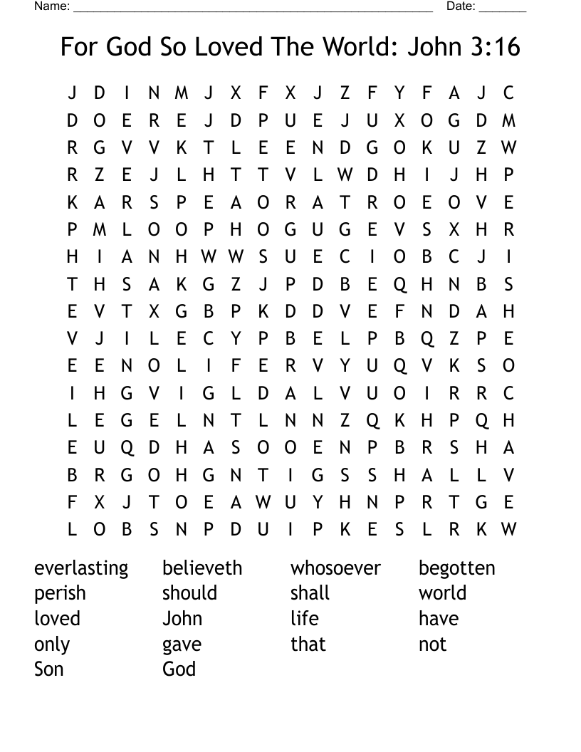 For God So Loved The World: John 3:16 Word Search