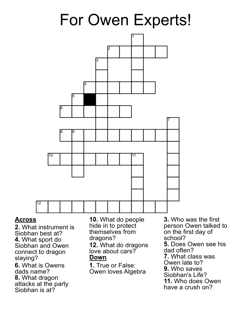 For Owen Experts! Crossword