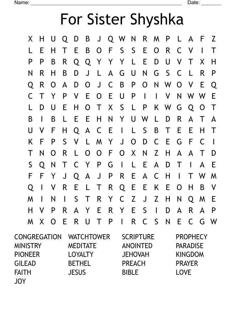 For Sister Shyshka Word Search