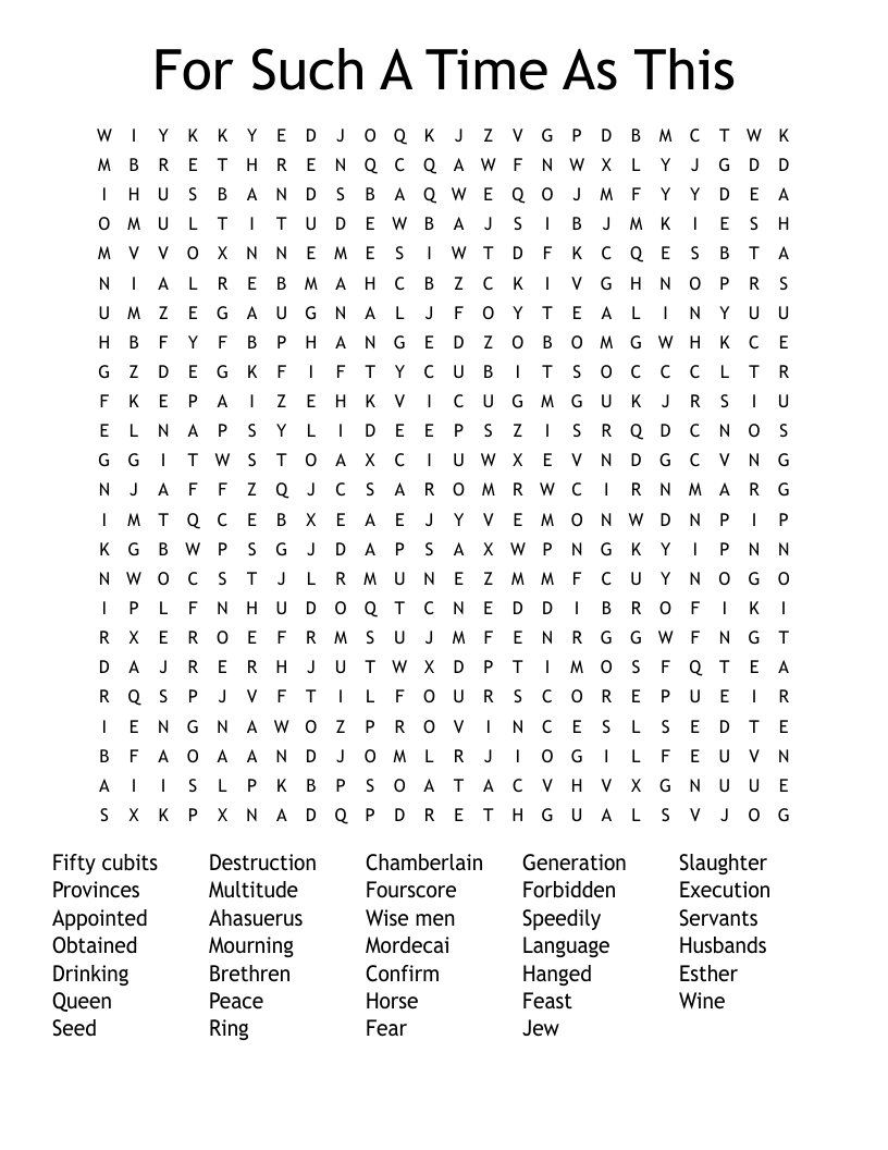 For Such A Time As This Word Search