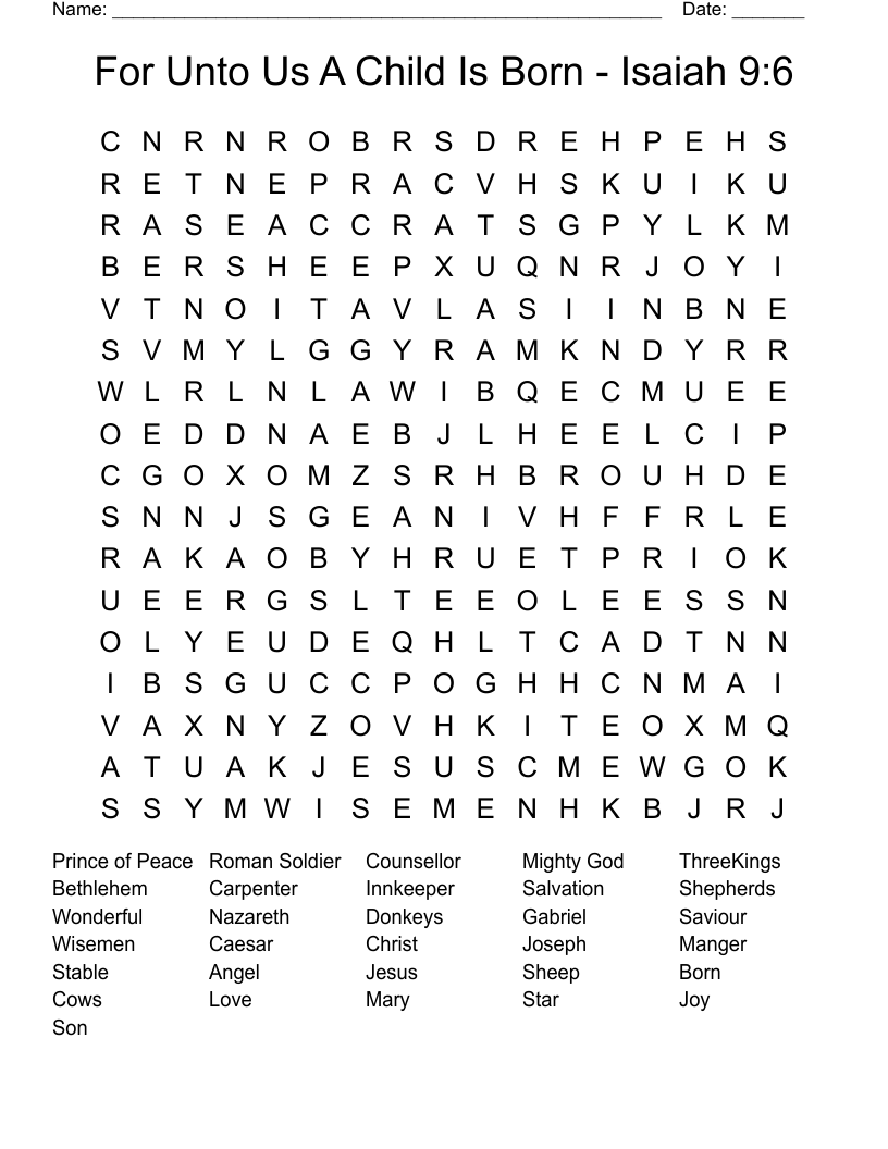 For Unto Us A Child Is Born - Isaiah 9:6 Word Search