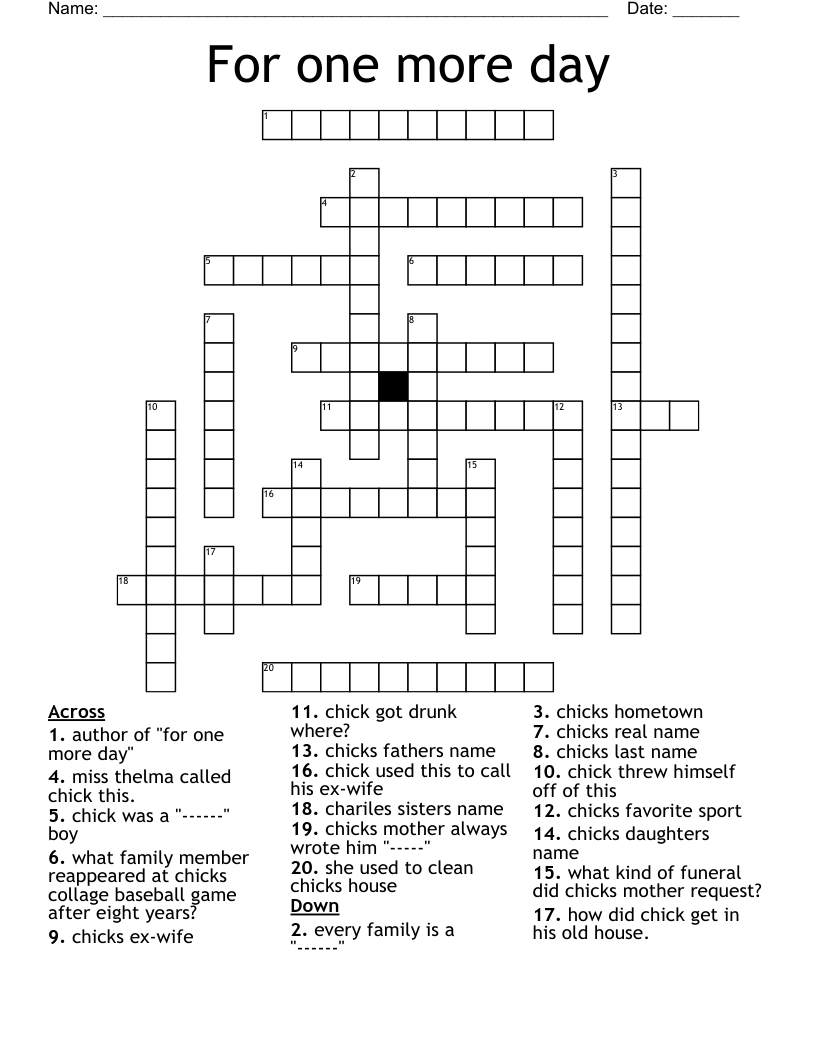 For one more day Crossword