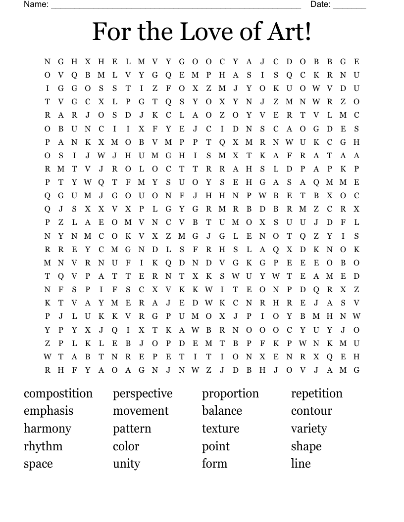 For the Love of Art! Word Search