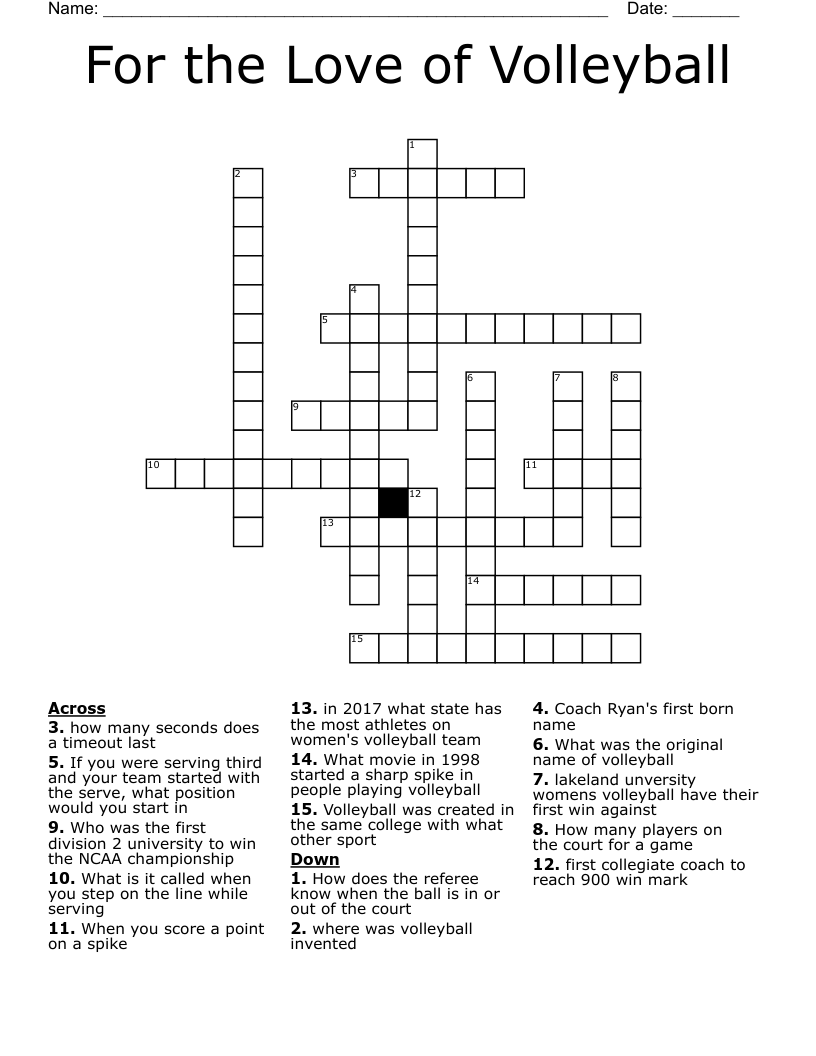For the Love of Volleyball Crossword