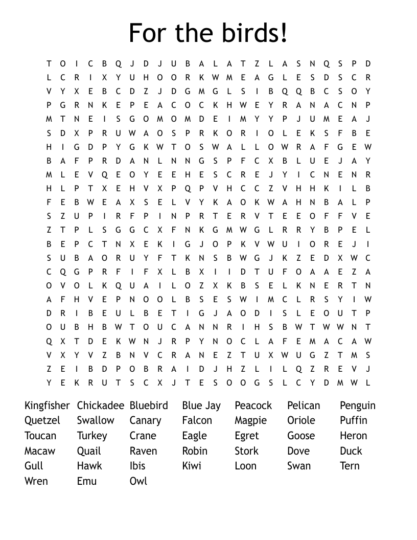 For the birds! Word Search