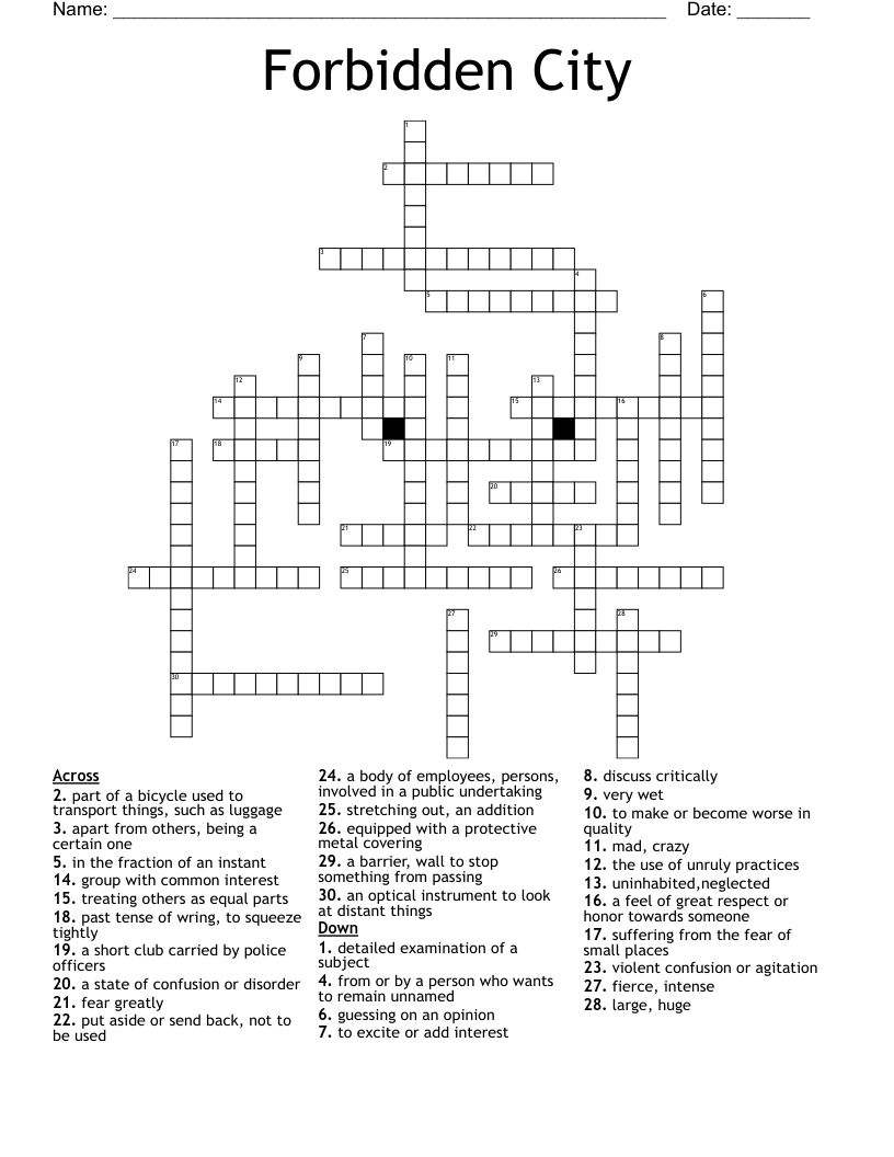 Forbidden City Crossword