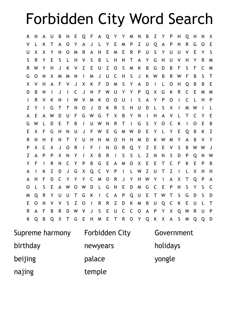 Forbidden City Word Search