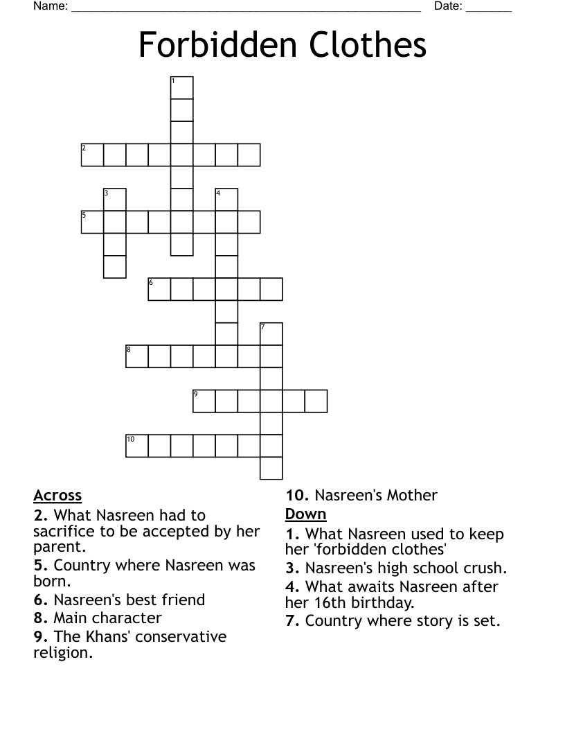 Forbidden Clothes Crossword