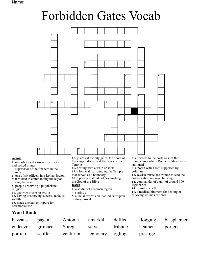 Forbidden Gates Vocab Crossword