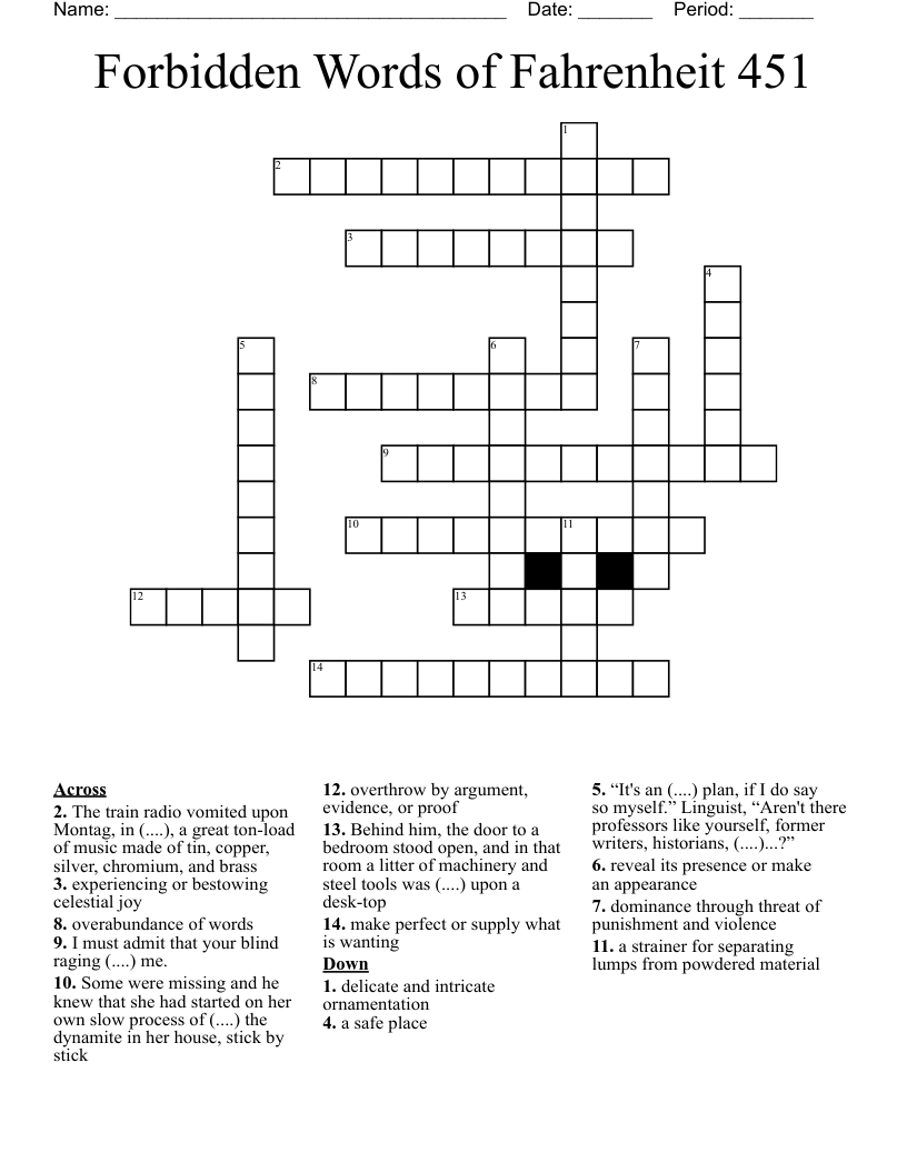 Forbidden Words of Fahrenheit 451 Crossword