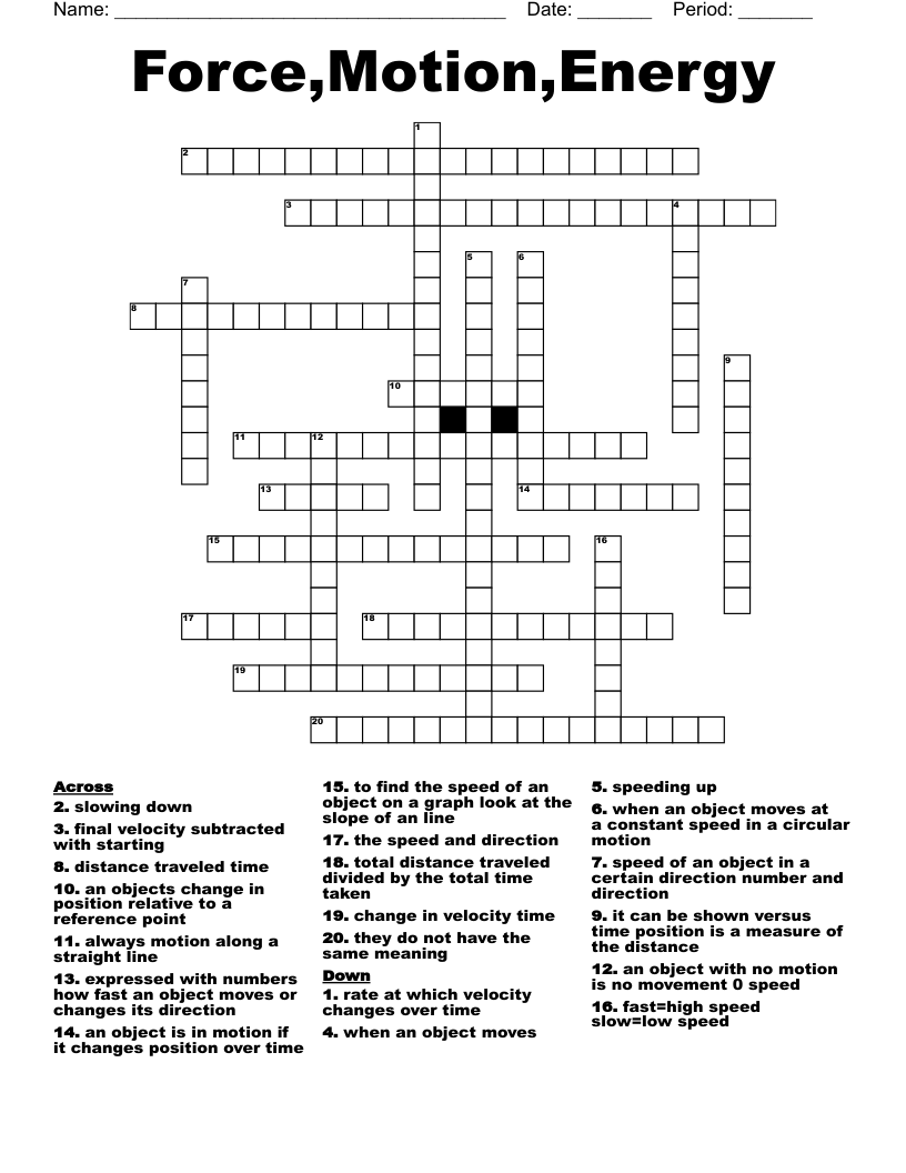 Force,Motion,Energy Crossword