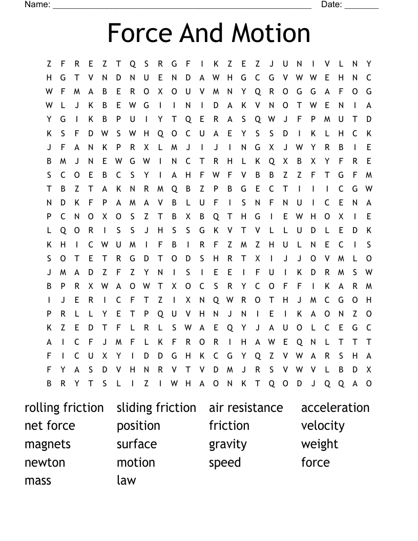 Force And Motion Word Search