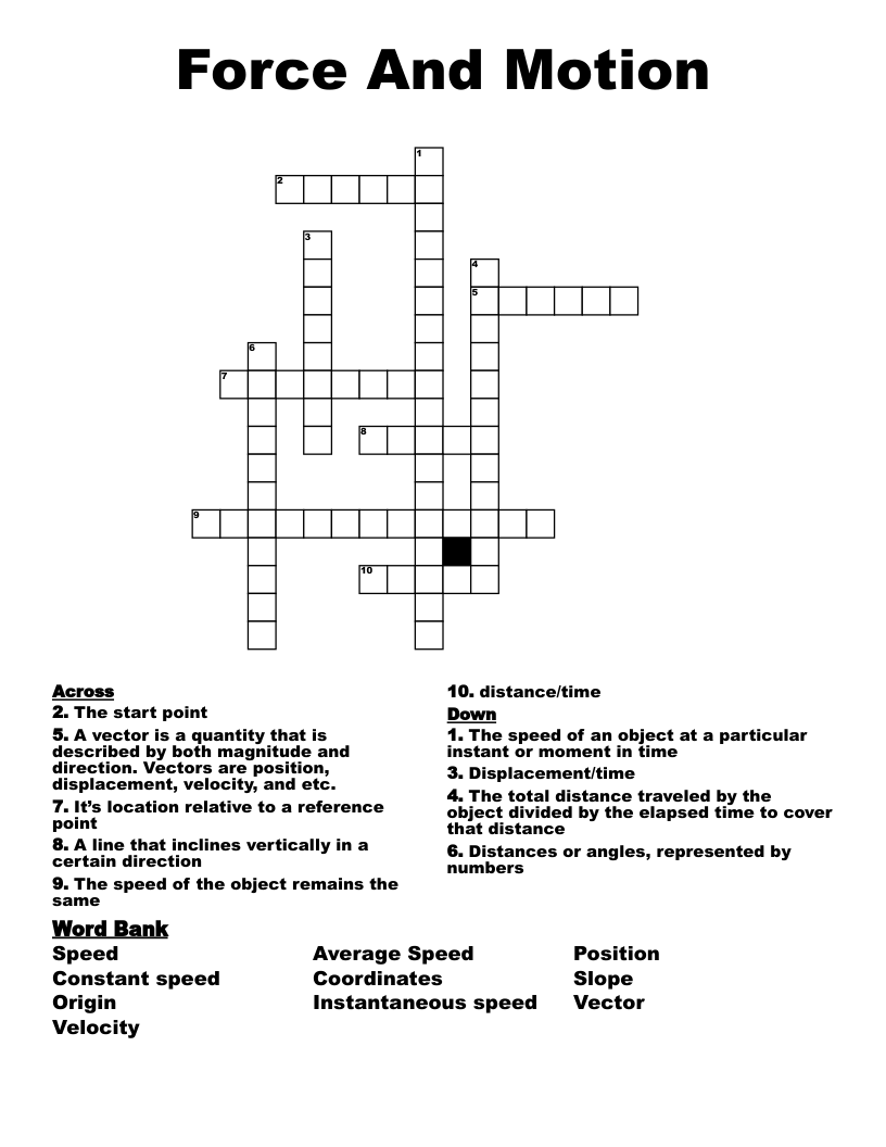 Force And Motion Crossword