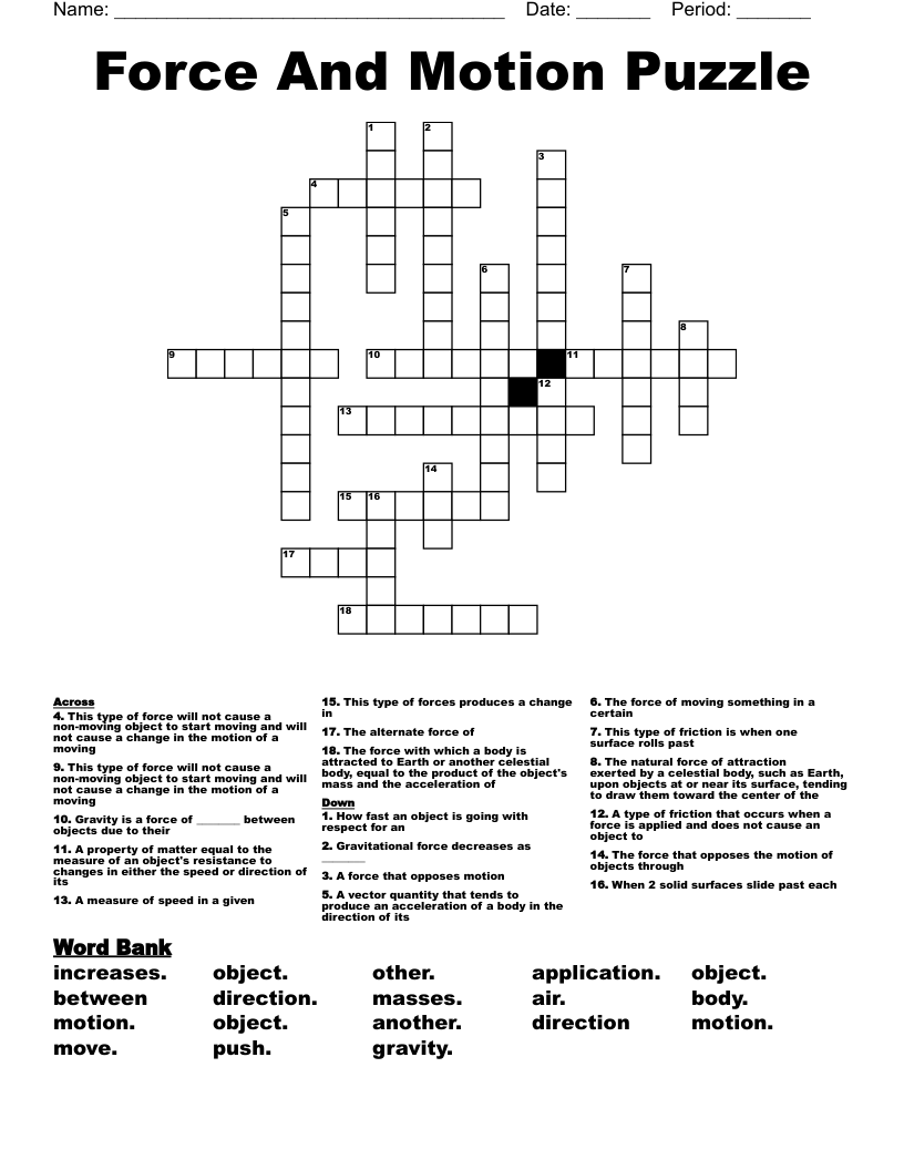 Force And Motion Puzzle Crossword