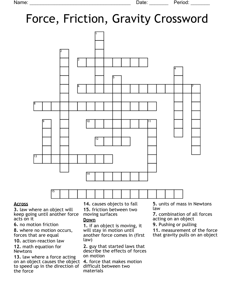 Force, Friction, Gravity Crossword 