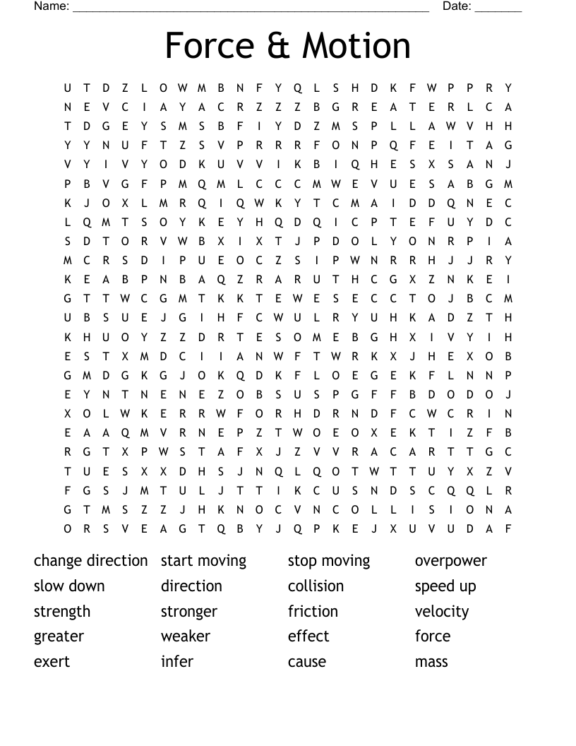 Force & Motion Word Search