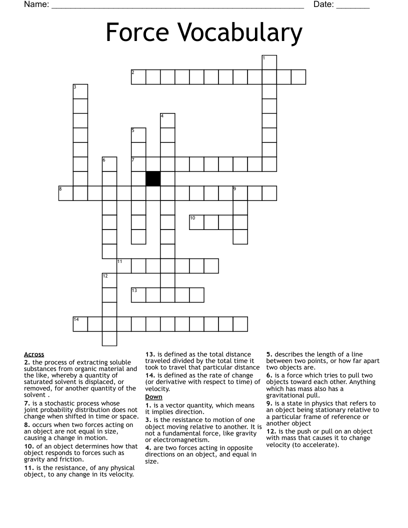 Force Vocabulary Crossword