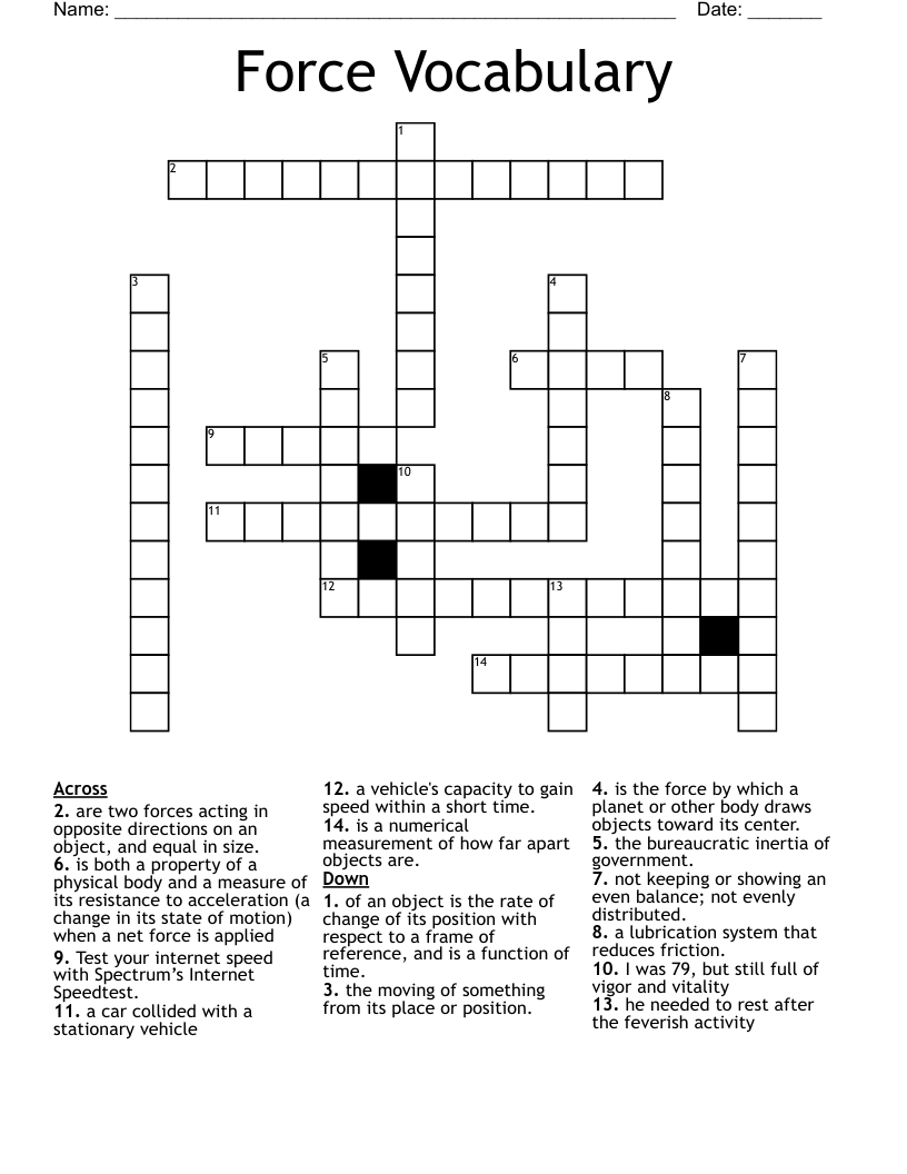 Force Vocabulary  Crossword