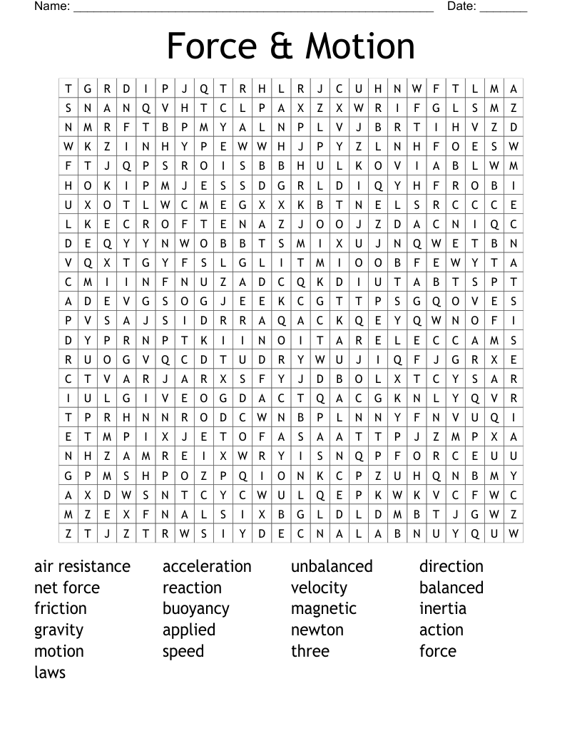 Force & Motion Word Search