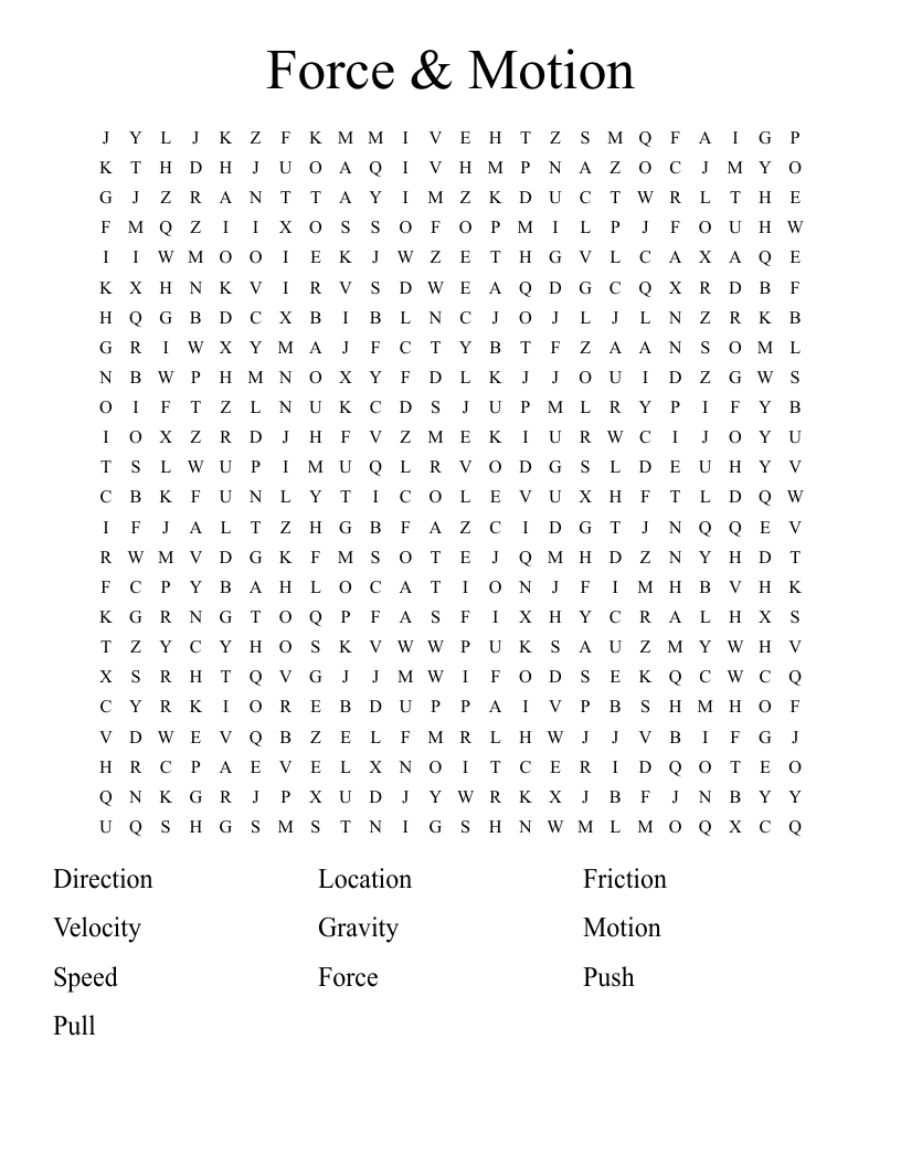 Force & Motion Word Search