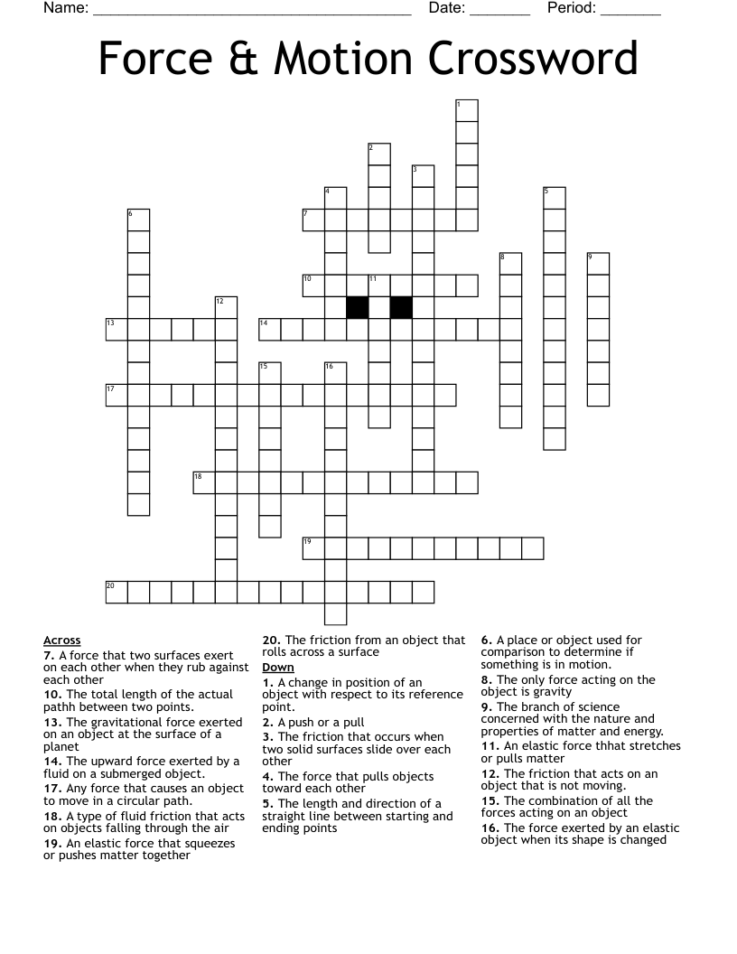 Force & Motion Crossword