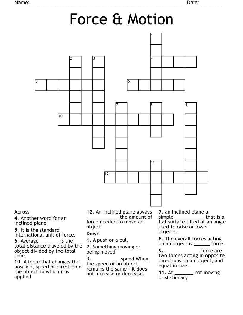 Force & Motion  Crossword