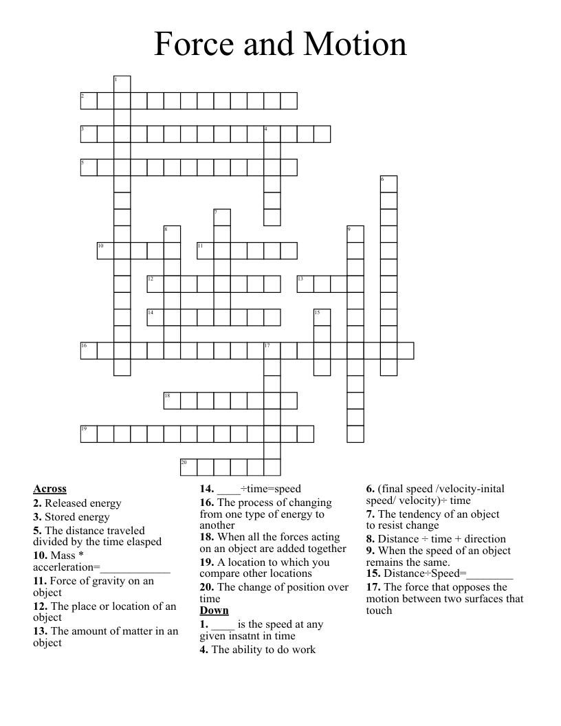 Force  and Motion Crossword